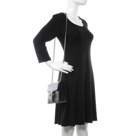 Authentic GUCCI Dollar Calfskin Interlocking G Shoulder Bag Black - Picture 3 of 15